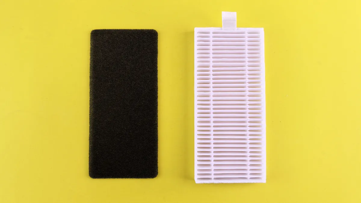 Two HVAC air filters on a yellow background